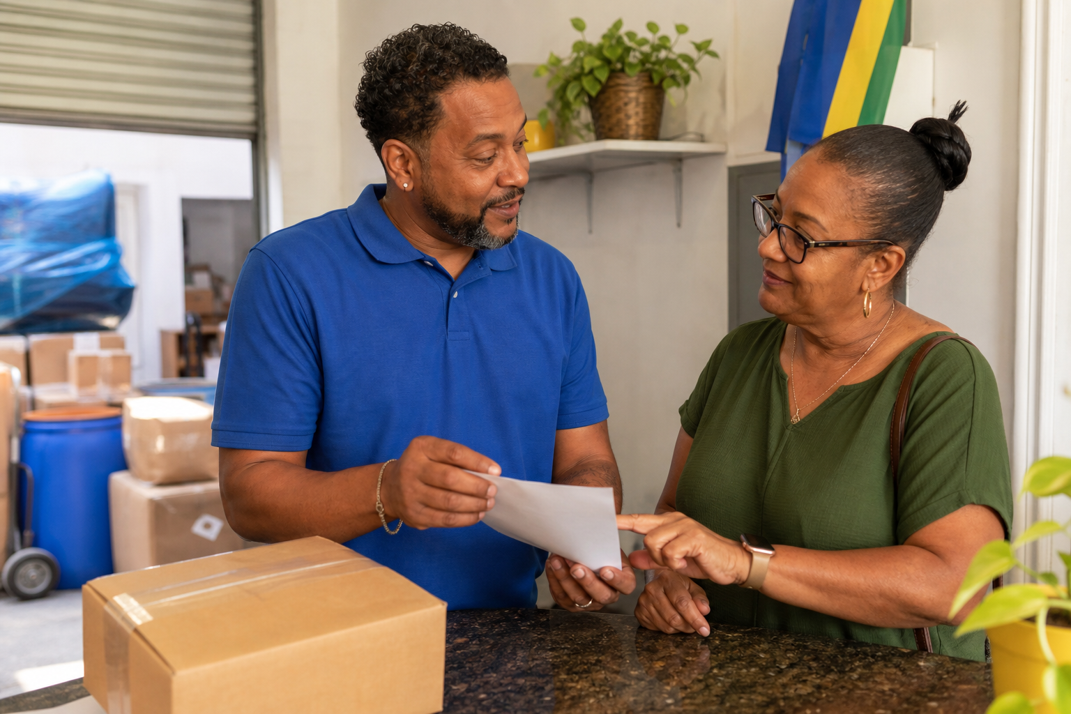 A shipping specialist helping a customer